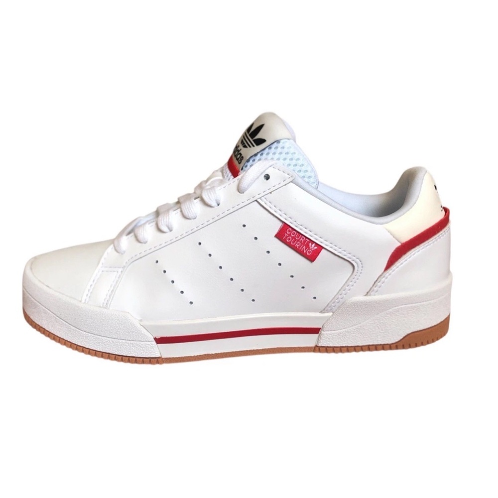 ADIDAS Men’s Originals Court Tourino White Sneakers w/ Red Accent Low-Top Sz 5.5